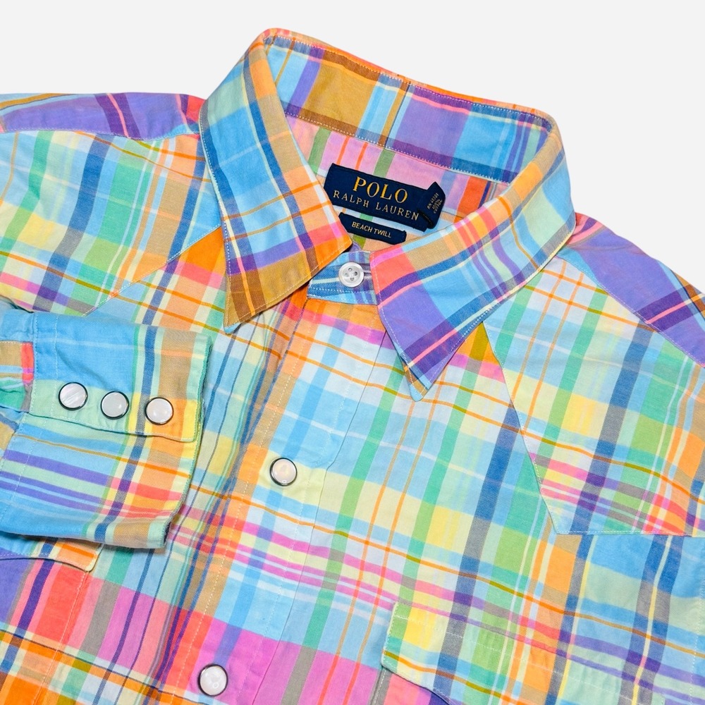 Polo Ralph Lauren Womens S Beach Twill Plaid Western Pearl Snap Shirt Multicolor